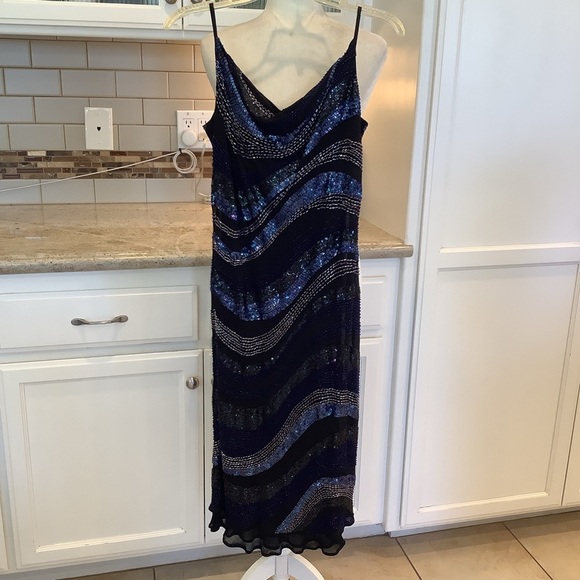 Blue and Black Beaded Sequins Dress Size 14 Pullover by Oasis - Picture 1 of 8